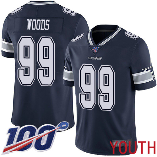 Youth Dallas Cowboys Limited Navy Blue Antwaun Woods Home 99 100th Season Vapor Untouchable NFL Jersey